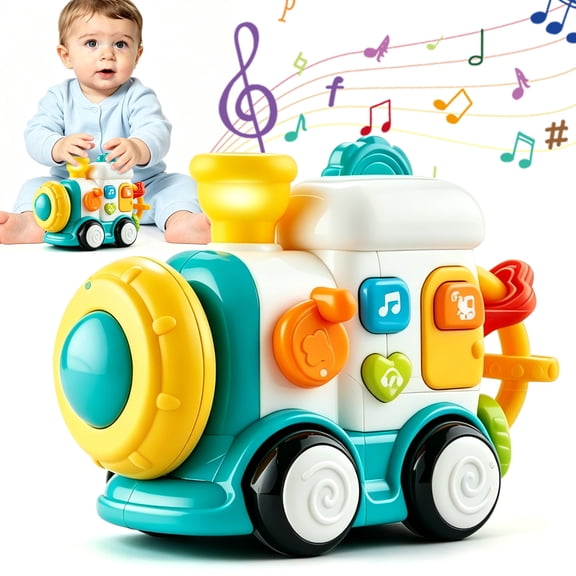 Baby Toys 1‑2 Years Old, Green Interactive Sliding Train, Crawling Toy for 1 Year Old, Light‑Up Music Toy Gift, Motor Skills Educational Learning Toy