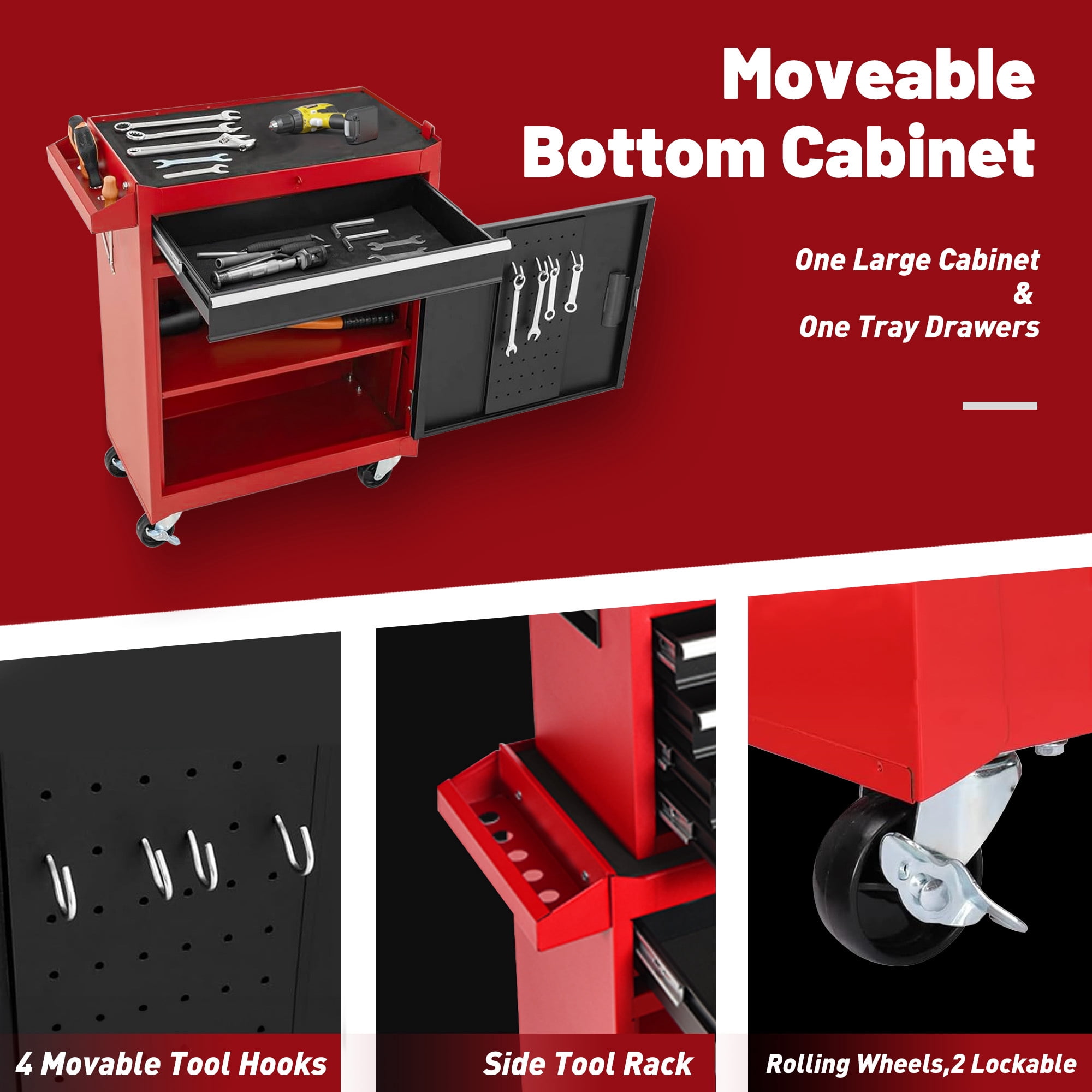 5-Drawer Rolling Tool Storage Cabinet with Detachable Top Tool Box Universal Lockable Wheels for Garage Workshop