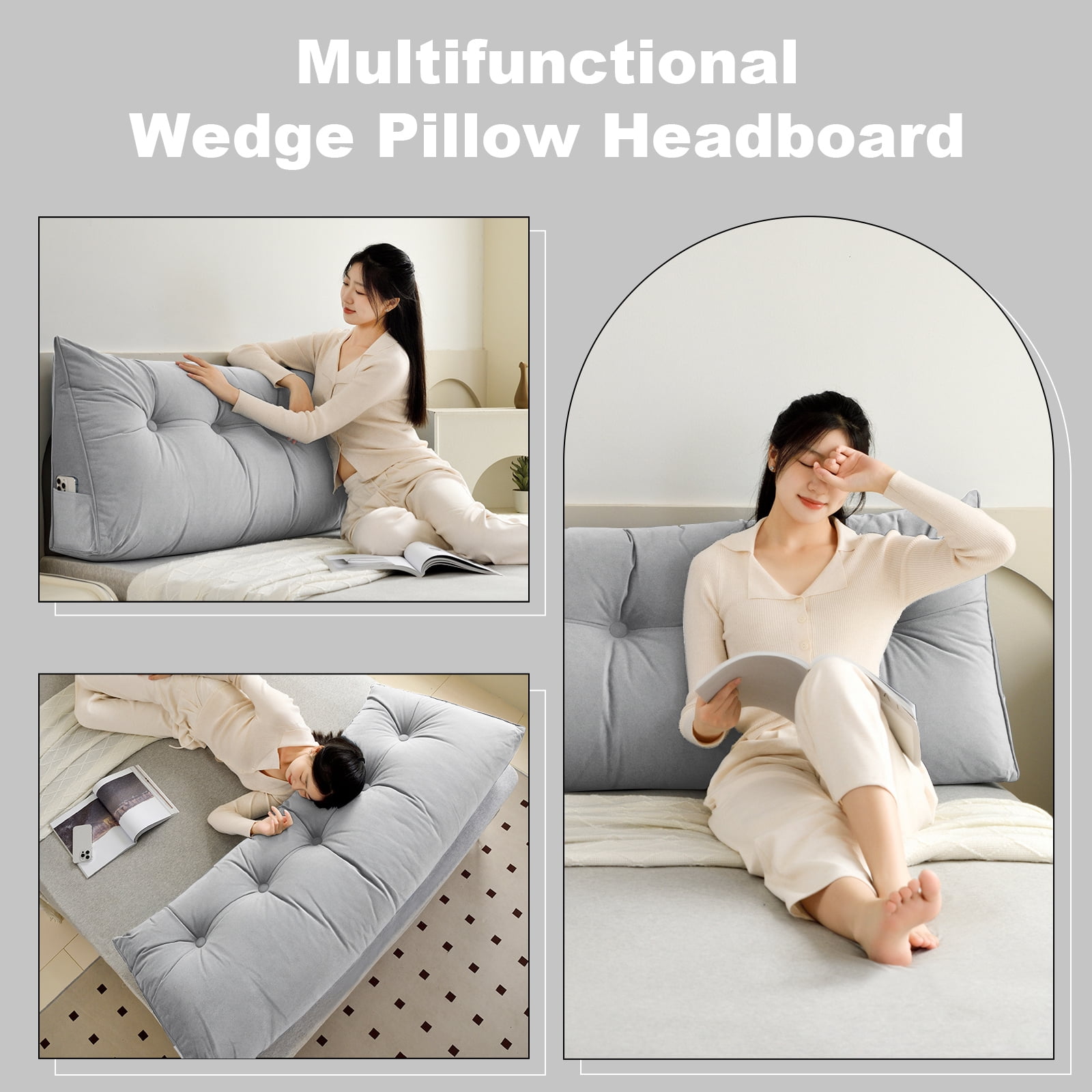 ANMINY Soft Fleece Headboard Pillow - High Elastic Pearl Cotton Filling, Removable Cover, Side Pocket, Ideal for Bed & Sofa Back Support