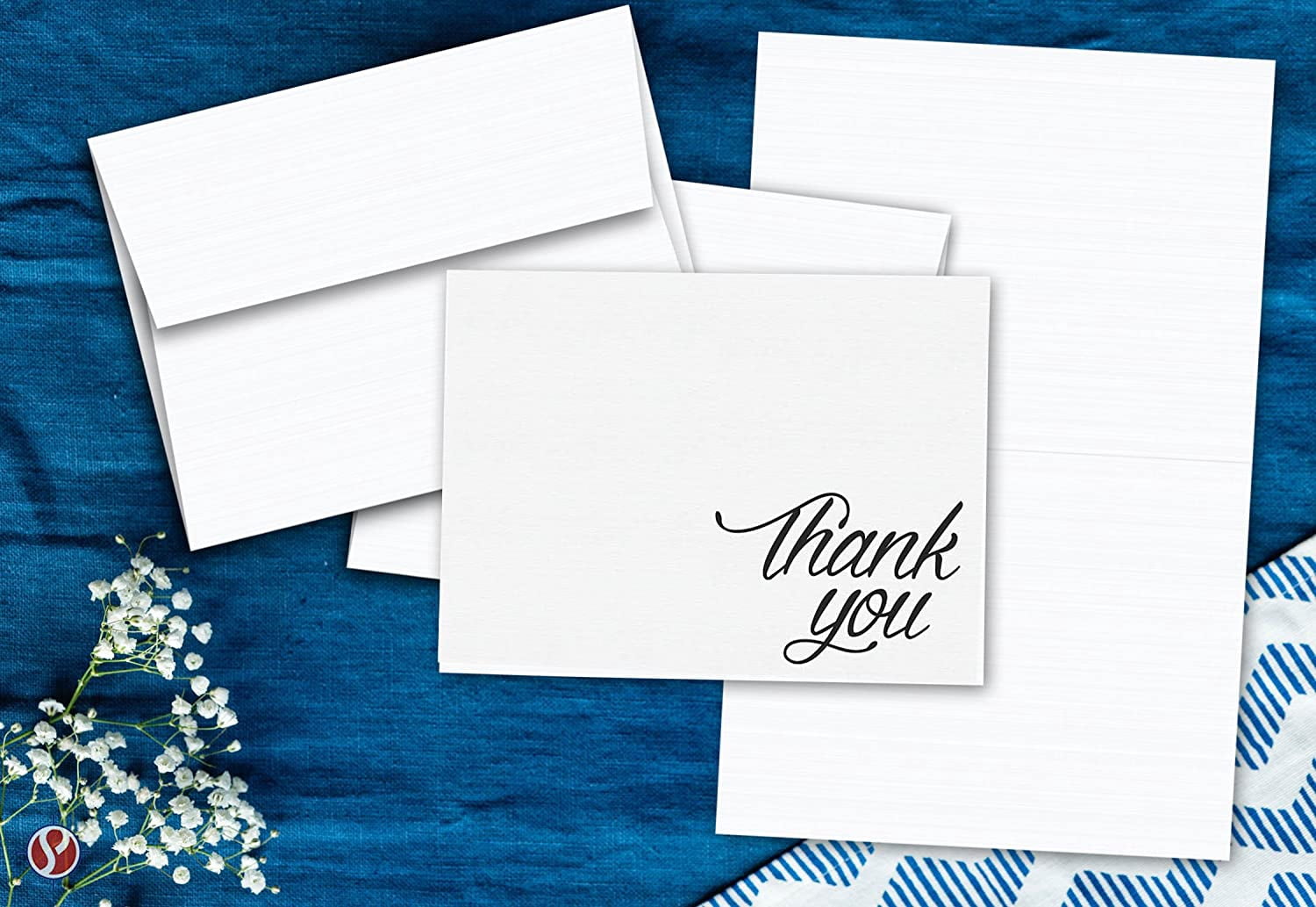 Thank You Card - 5 x 7" Inches Half-Fold Greeting Cards with Envelopes - Elegant Design Linen textured Card - Blank on the Inside - For Weddings, Baby Shower, Graduation and All Occasion | 5" x 7"