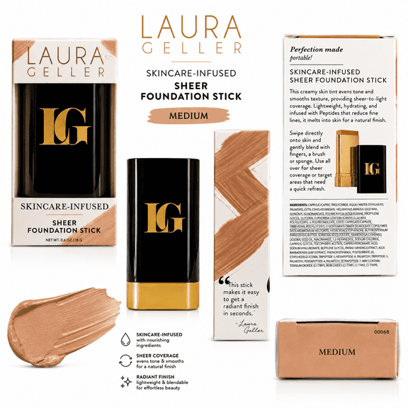 Laura Geller Skincare-Infused Sheer Foundation Stick, Medium, 0.6 oz