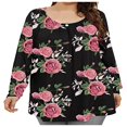 thumbnail image 4 of Camiseta suelta con estampado de moda de talla grande para mujer Blusa de manga larga con cuello en V Tops casuales Pompotops  FGAJ4089, 4 of 8