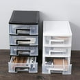 thumbnail image 4 of Caja de almacenamiento tipo cajón de escritorio transparente de 3 capas de plástico Mini organizador de almacenamiento de cosméticos Soporte para artículos diversos (blanco y transparente), 4 of 5