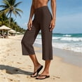 thumbnail image 2 of Workout Leggings Dqueduo Women's Fashion Solid Color Elastic Waist Yoga Capris Pants Brown M, 2 of 7