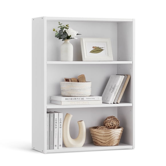 3-Tier Bookcase, Open Bookshelf with Adjustable Storage Shelves for Home Office, White
