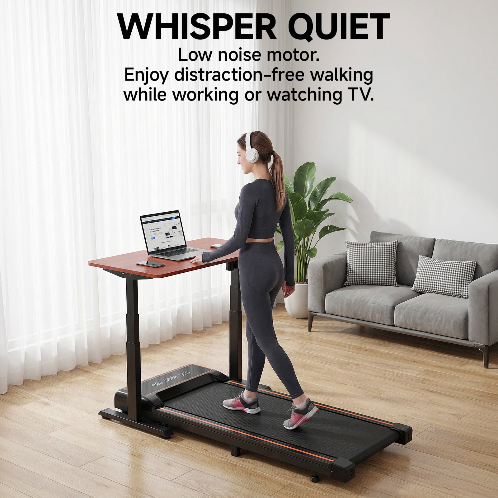 Alvantor Walking Pad Treadmill Portable Under Desk Quiet Adjustable Speed for Home Office,Black