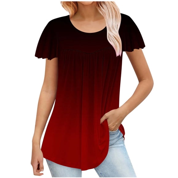 Blusas de Algodón para las Mujeres Impresas 3/4 Mangas Cuello Redondo Casual, Camisetas Casuales de Mujer para el Hogar Y Diario