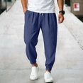 thumbnail image 2 of CONZONE Mens Linen Pants Tapered Leg Elastic Waist Drawstring Joggers For Men Relaxed Fit Casual Summer Trousers With Pockets, 2 of 5