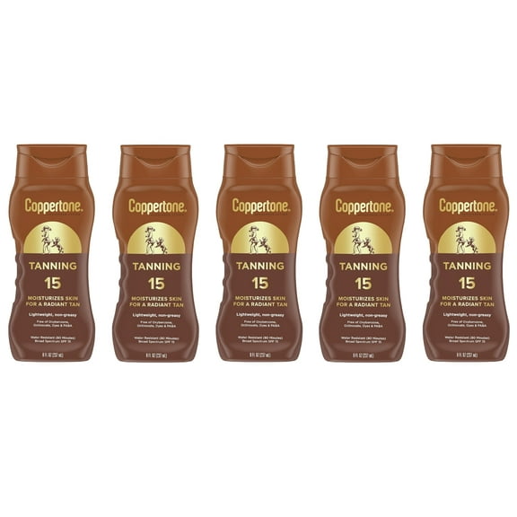 Coppertone Tanning SPF 15 Lotion, Lightweight, Non-Greasy, 8 OZ - Pack of 5