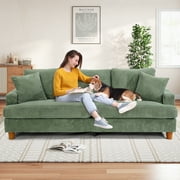 87 Corduroy Sofa,3 Seater Sofa with Extra Deep Seats,Neche Comfy Upholstered Couch for Living Room,2 Pillows,Green