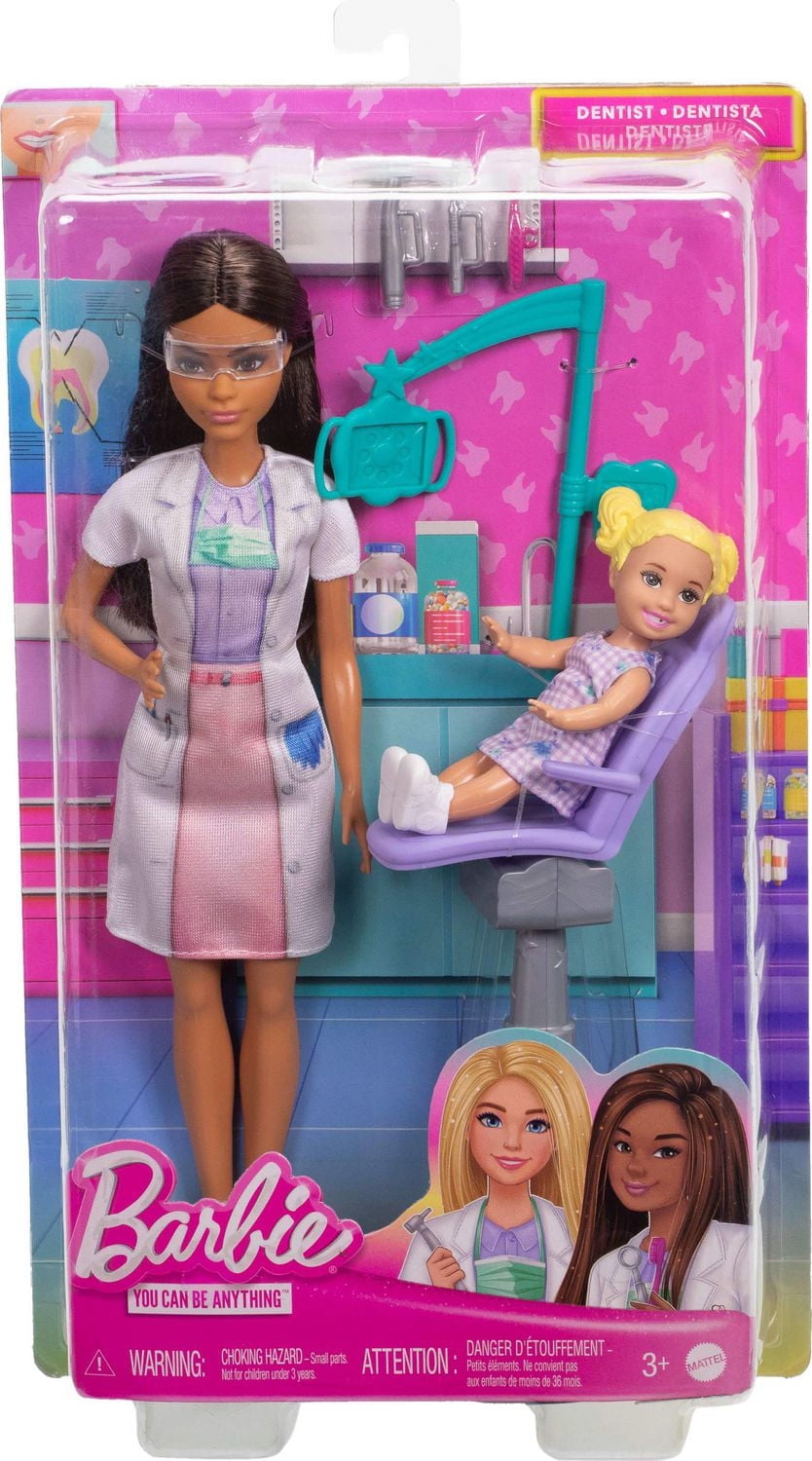 Barbie Dentist Doll with Brunette Fashion Doll, 1 Kid Doll, Medical Doctor Furniture & Accessories
