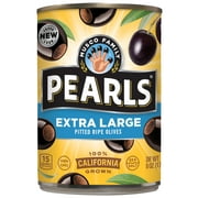 Pearls Extra Large Pitted California Ripe Olives 6 oz. Can. Major Allergens Not Contained.
