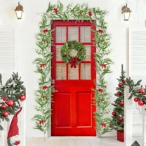 Christmas Garland 72.83 in Christmas Poinsettia Garland with Red Berries Holly Leaves Artificial Pine Needle Red Berry Garland Artificial Xmas Flower for Indoor Outdoor Christmas Decortions