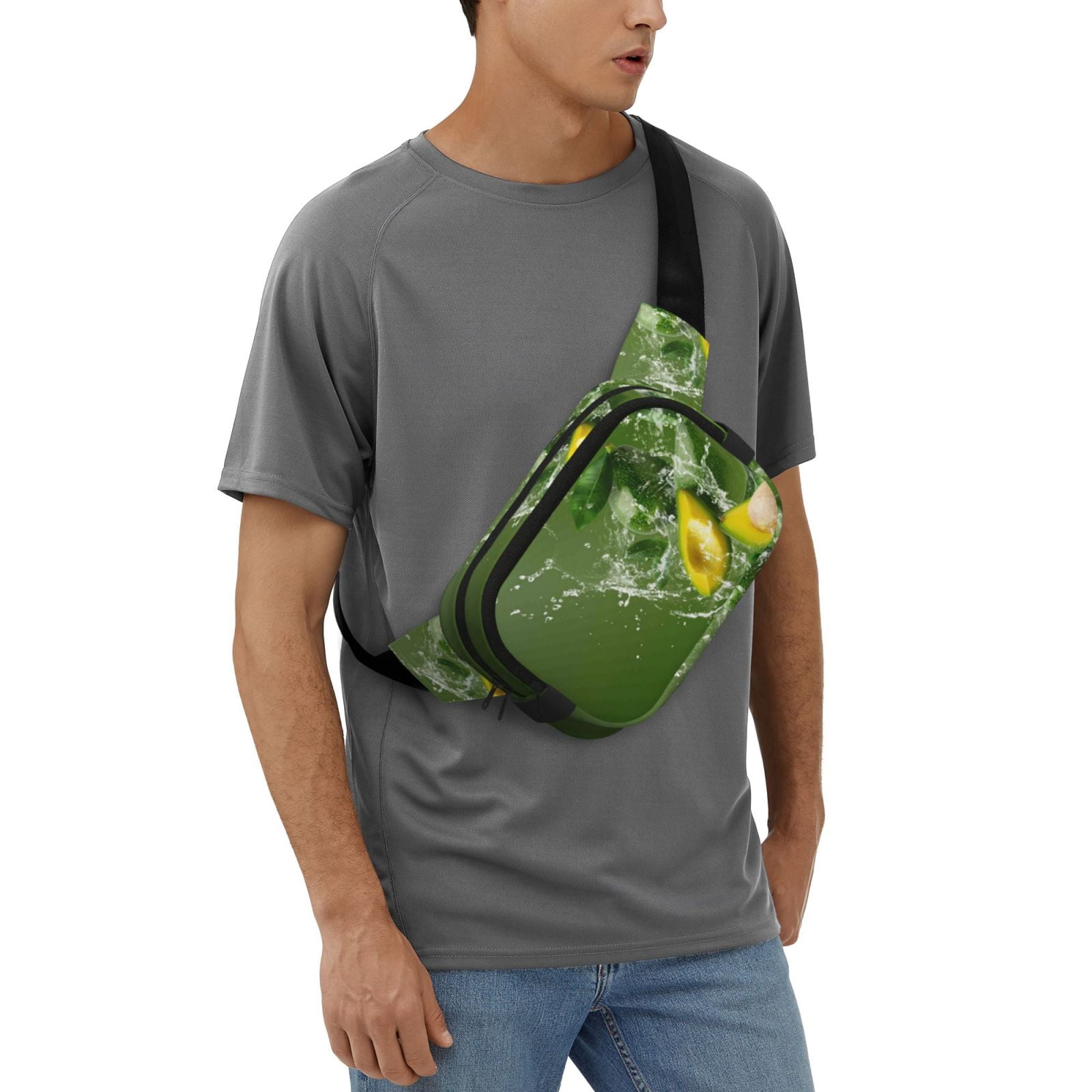 Picia Friut Avocado Print Square Double-Layer Waist Bag Mini Adjustable Waist Belt Bag Exercise Running Travel Hiking
