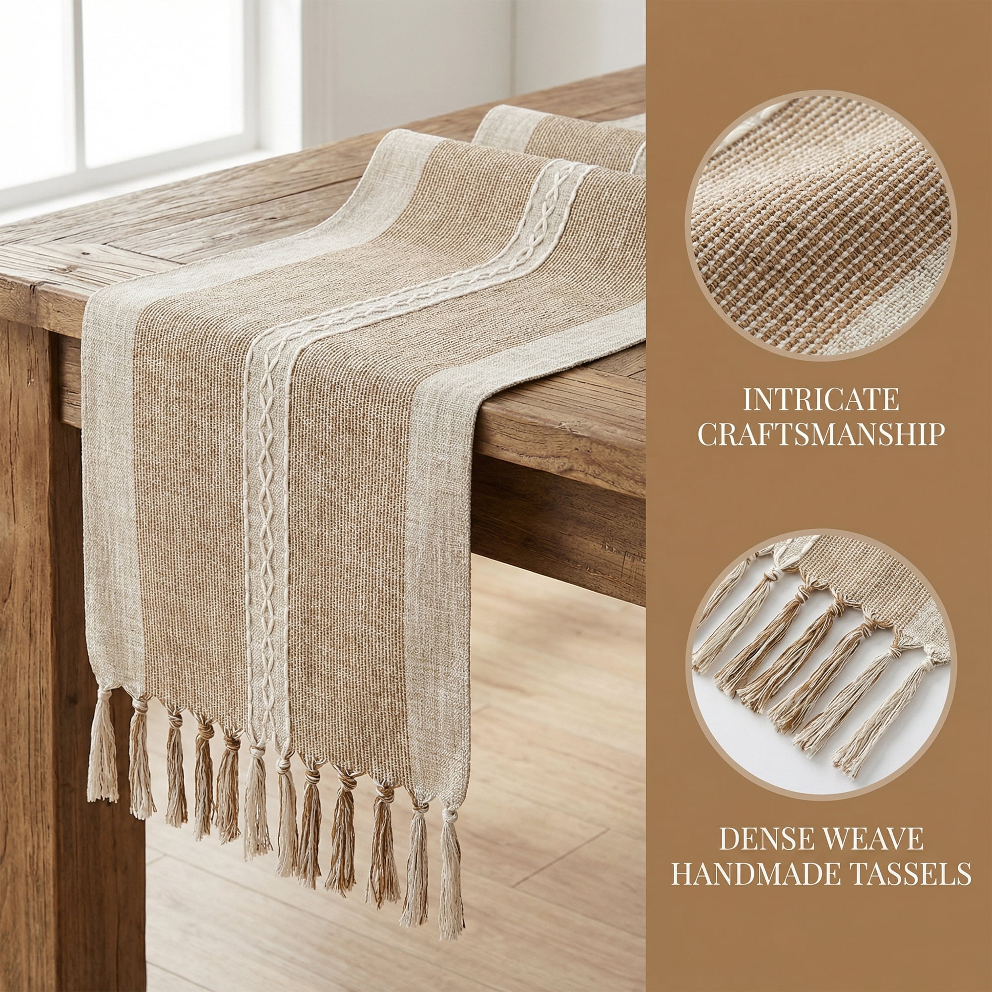Unique Bargains Home Decorations Tassel Polyester Kitchen Runner Coffee 13x63in