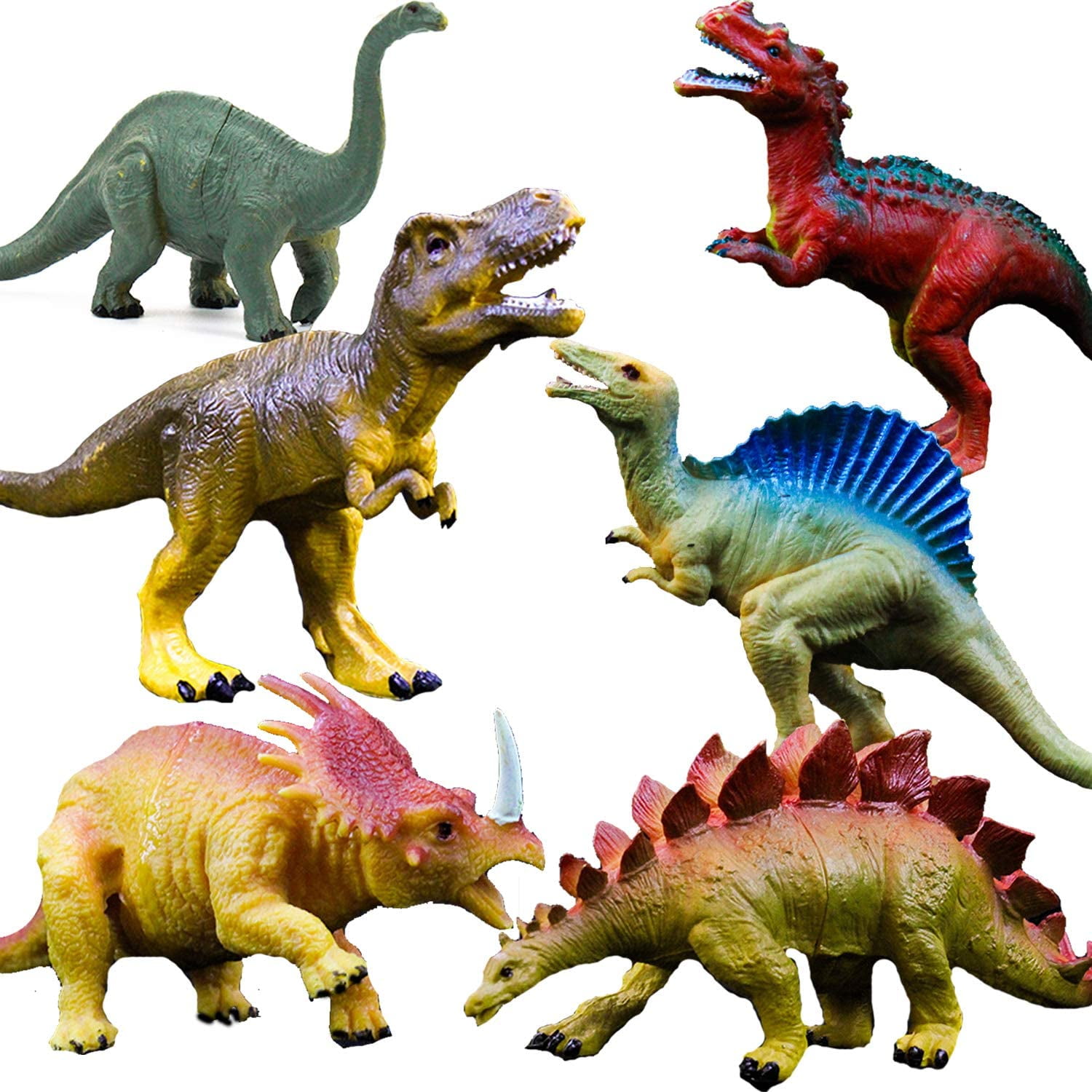 Hhhc Realistic Dinosaur Figure Toys 6 Pack 7 Large Size Plastic Dinosaur Set For Kids And Toddler Education Including T Rex Stegosaurus Monocloni