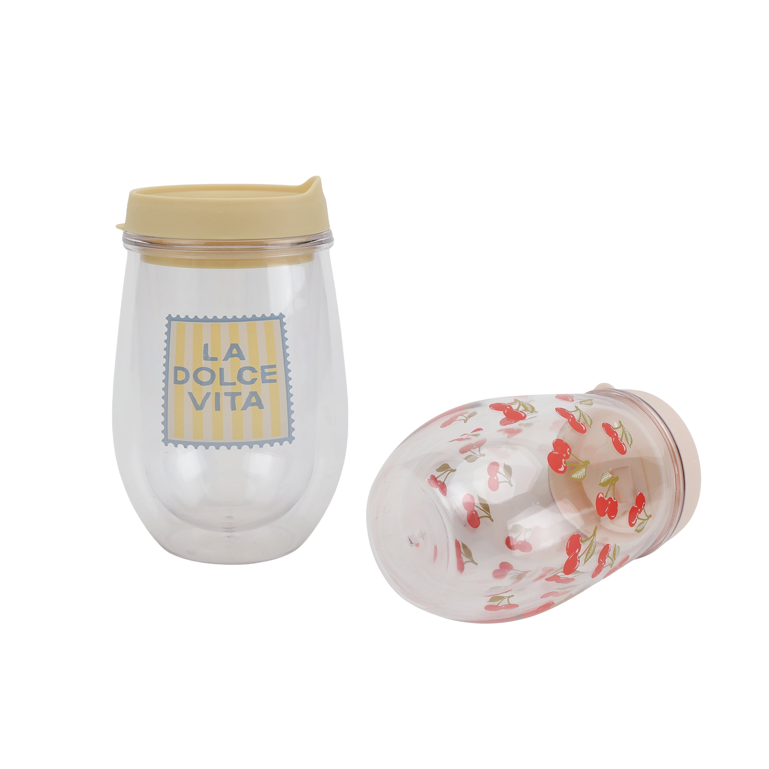 Just Feed Me by Jessie James Decker 2-Pack 12oz Printed Wine Tumbler Set, Dolce Vita and Cherry