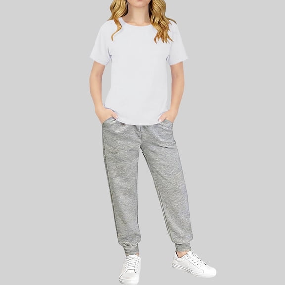 hengsof Solid Color Short Sleeve Tee and Pants Set for Kids, Two Piece Casual Outfit for Summer Activities, Play Clothes for Boys and Girls, Size 3-13 Years