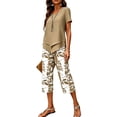 thumbnail image 6 of Women's Printed Casual Two Piece Set Cropped Top and Half Length Bottoms Modern Outfit,Beige,M, 6 of 7