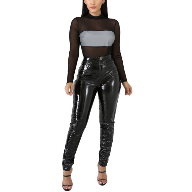 Inevnen Women Pu Leather Leggings Pants Fleece Lined Sexy Uplifting Hip High Waist Tummy Control 0114