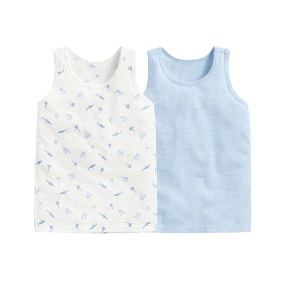 2 Pack Tank Tops for Toddlers Kids Soft Sleeveless Cotton Crewneck Basic Tees Boys Girls Summer Tanks 1-12Y (3-4T, White/Blue)