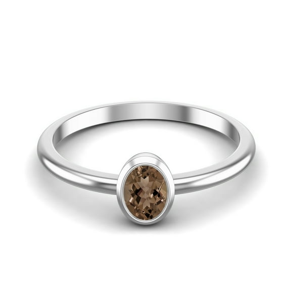 0.25 Ctw Oval Smoky Quartz 925 Sterling Silver Solitaire Valentines Day Gifts Ring
