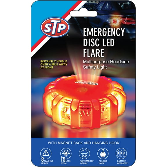 STP Emergency Roadside LED Flare, 8 Modes, 1 Mile Signal Visibility, Battery-Powered