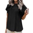 thumbnail image 1 of Women Hollow Out Lace Splicing Swiss Dots Crew Neck Short Sleeve Shirt, 1 of 4