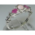 thumbnail image 2 of LBG British Made 10k White Gold Natural Opal & Ruby Womens Trilogy Ring - 33 size options - Sizes 4 to 12 Available, 2 of 7