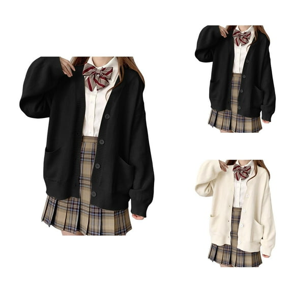 Womens Japanese Cute Knitted Cardigan Sweater Long Sleeve Button Down School Jacket Cardigan Sweaters for Women