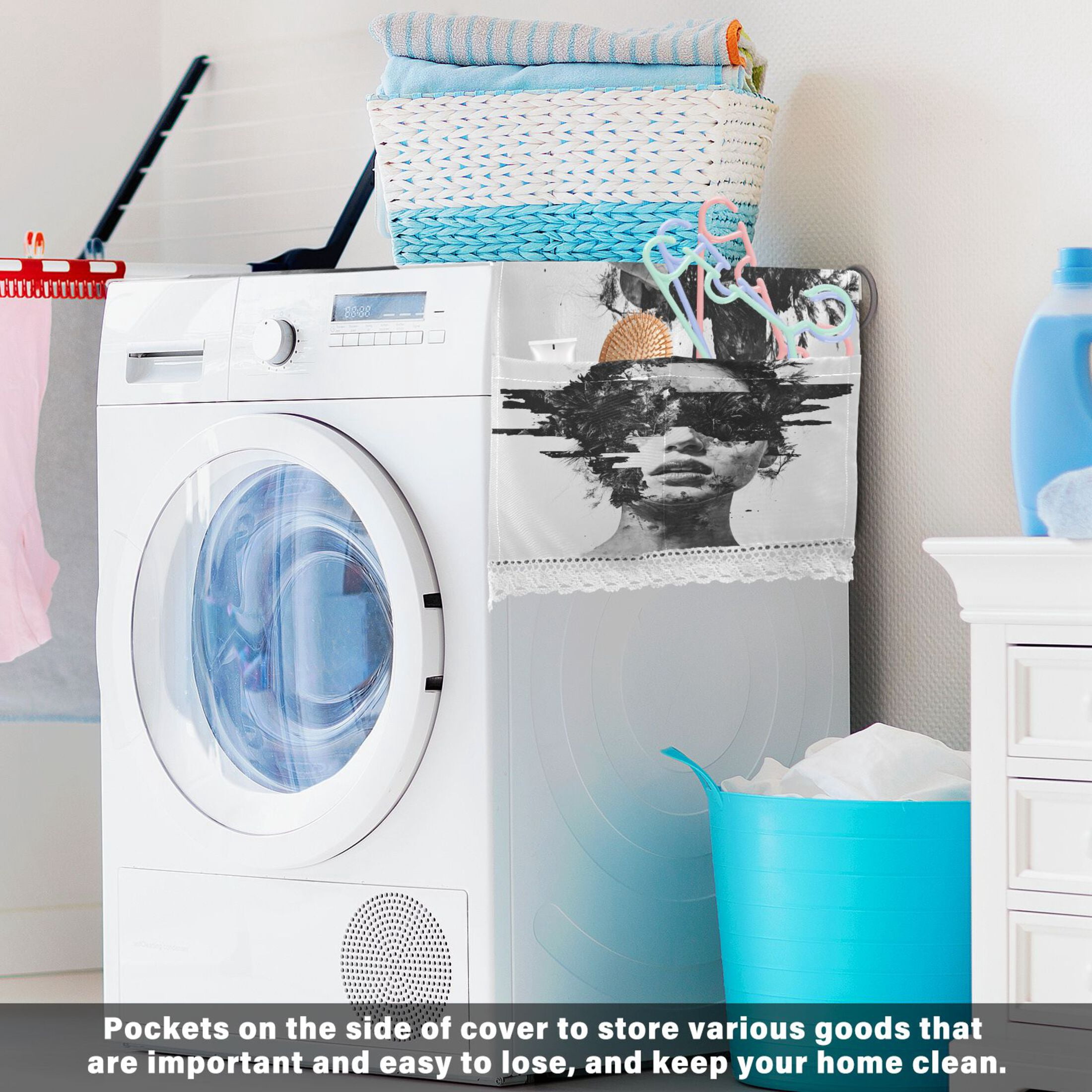 Artists GirlWasher and Dryer Covers Dust-Proof and Oil Resistant Fridge Cover with 4 Storage Pockets Washing Machine Top Cover for Laundry Kitchen Home 51.2 x 22 In