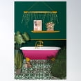 thumbnail image 2 of Dark Green Romantic Bathroom | Pink Bathtub Poster Wall Art, Modern Wall Decor For Living Room Bedroom, 8x12 UNFRAMED, 2 of 3