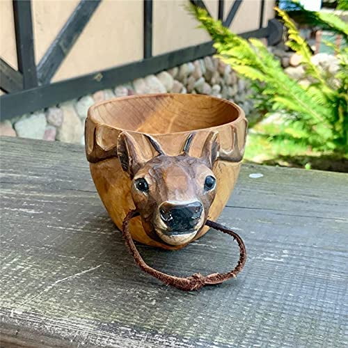Hand Carved Wooden Mug-kuksa Guksi Animals Head Image Cup, for Travelers, Outdoor Camping, and Bushcraft Drinking Camp Cup, Nice Gift for Who Likes