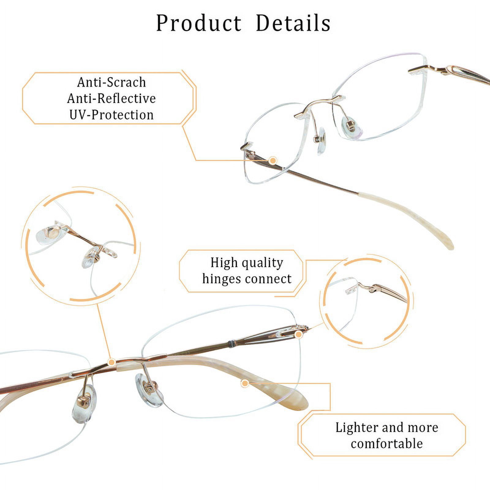 LifeArt Pure Titanium Frame Glasses/Blue Light Blocking Reading Glasses, Reduce Eyestrain, Stylish for Women(Champagne,+3.50 Magnification)