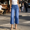 thumbnail image 6 of High Rise Slimming Jeans Washed Straight Leg Stretch Denim Pants Solid Color Elastic Waistband Button Zip Casual Trousers with Pockets, 6 of 9