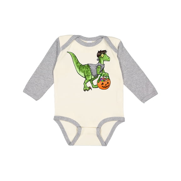 Inktastic Trick or Treat Franken-Raptor Boys or Girls Long Sleeve Baby Bodysuit
