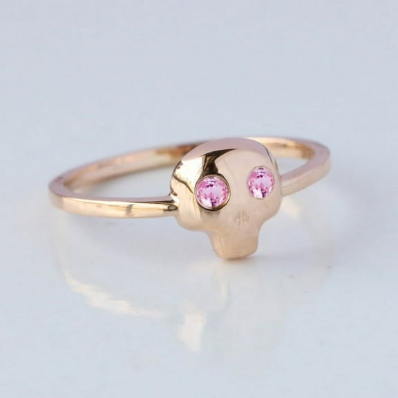 Pink Sapphire Skull Ring, Gothic Jewelry, Halloween Ring, 925 Sterling Sliver Ring, Handmad Jewelry, Fine Jewelry, Skull Head Ring
