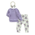thumbnail image 2 of Gureui Baby Girls Spring Fall Clothes Set, Solid Color Long Sleeve O-neck Tops+Floral Print Trousers+Bow-knot Headband, 2 of 6