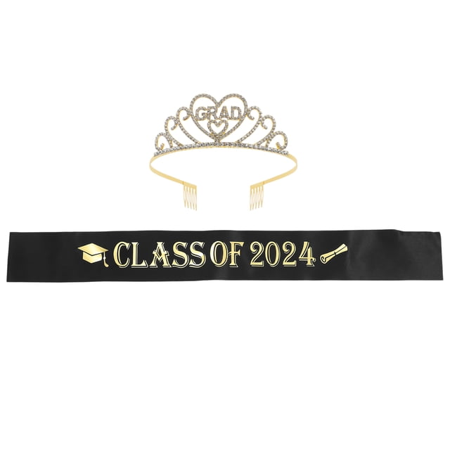 CIMAXIC Party 1 Set Graduation Party Prom Sash 2024 Graduation Party Rhinestone Crown,5.51"X5.12"X1.77"