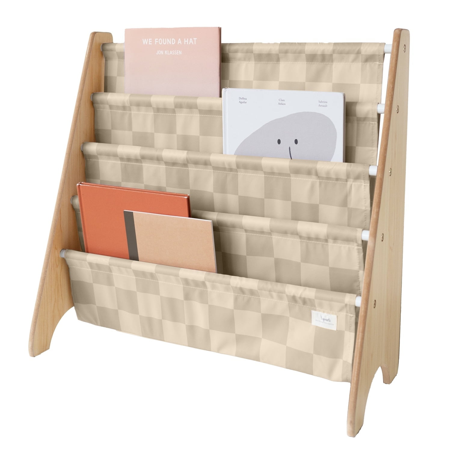 3 Sprouts Recycled Fabric Kids Book Rack Storage Bookshelf Organizer in Checkerboard Beige for Ages 3+