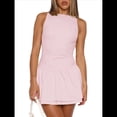 thumbnail image 1 of Vestido Corto Ajustado con Cuello para Mujer, Sin Mangas, con Volantes Fruncidos en el Bajo, para Fiesta o Club. Rosa L, 1 of 7