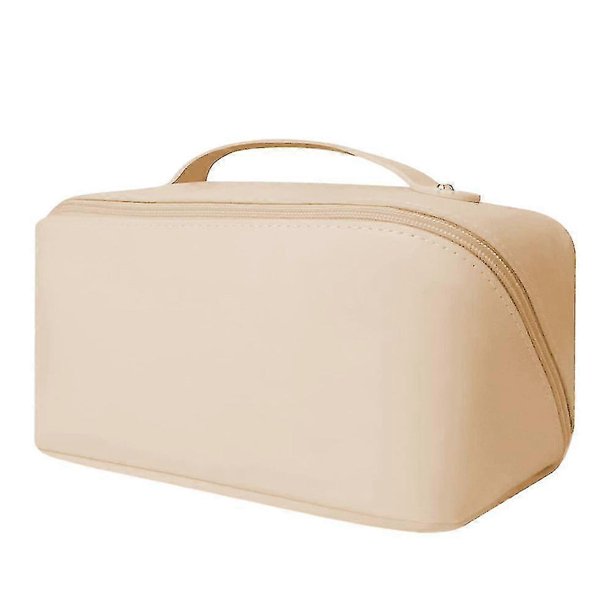 Large Capacity Travel Cosmetic Bag For Women, Opens Flat Makeup Bag Pu Leather Storage Bag, Solid Waterproof Multifunctional Toiletry Bag Skincare Bag