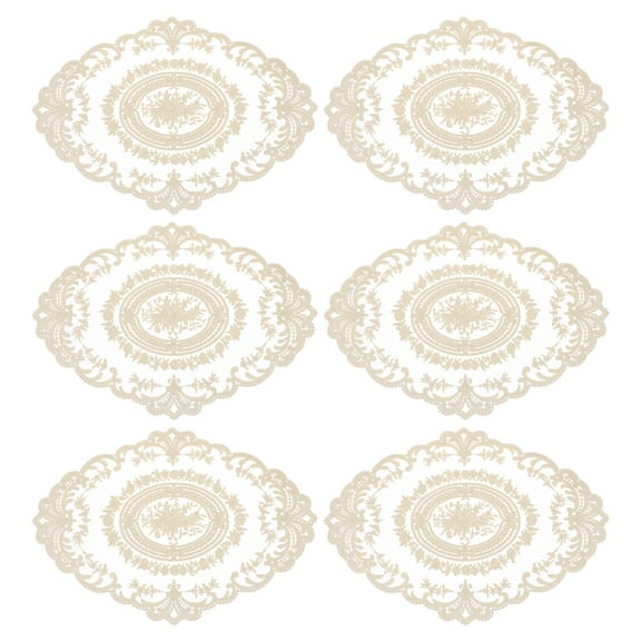 6Pack 12x16in Retro Lace Placemat Oval French Crochet Doilies Pure Dark Beige