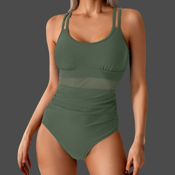 Otvok 2025 Spring and Summer Women'S Fashion Solid Color Mesh Splicing Bikini Jumpsuit Set