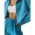 thumbnail image 3 of Arvbitana Women Pants Set Long Sleeve Solid Turn-down Collar Button Closure Cropped Jacket Cardigan Coat Top and Wide-Leg Pants Set Fall Slim Fit Cozy Outfit, 3 of 9