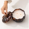 thumbnail image 2 of Pumpkin Shaped Scented Glass Candle, Lead-Free Cotton Wick Blended Warm Spice Candle for Burning & Lighting, Halloween Thanksgiving Fall Festival Table Centerpiece Decor Layout, 2 of 6