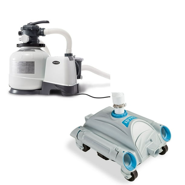 vacuuming above ground pool with sand filter