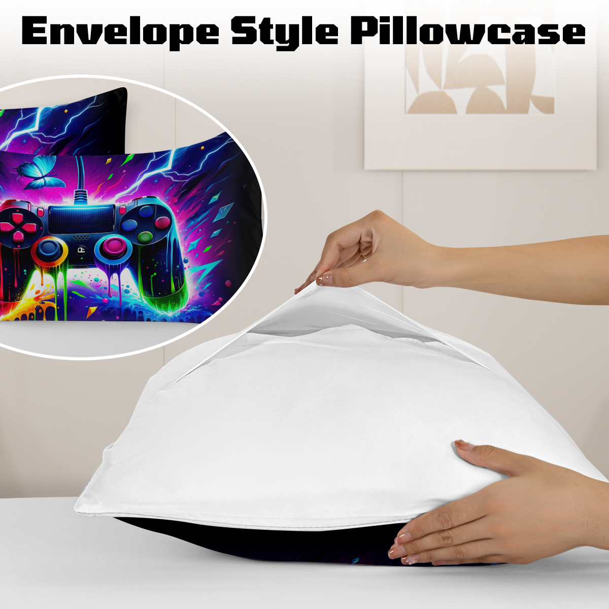 BlessLiving 3Pcs Game Controller Comforter Set Queen Size Gaming Bedding Set for Kids Boys Gamer, Multicolor
