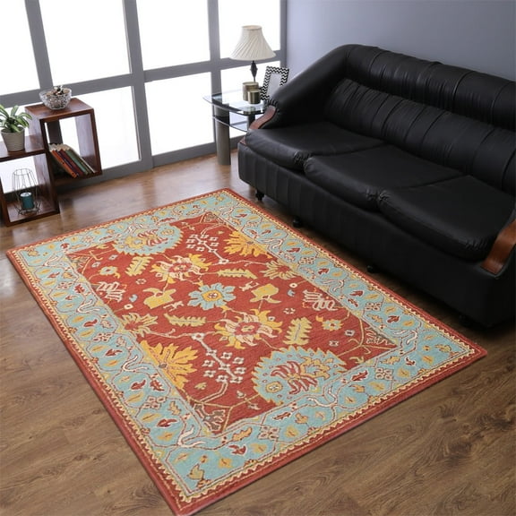 Rugsotic Carpets Hand Tufted Wool Eco-Friendly Area Rugs - 10'x13', Rectangle, Red Blue, Modern Contemporary Design, High Pile Handmade Anti Skid Rugs for Living Room, Bed Room (K00683)