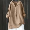 RKSTN Tank Tops for Women Cotton Linen Blend Long Sleeve Fashionable Button Up Solid Color V Neck Casual Relaxed Fit Vest Mid Length Spring Fall Versatile Style
